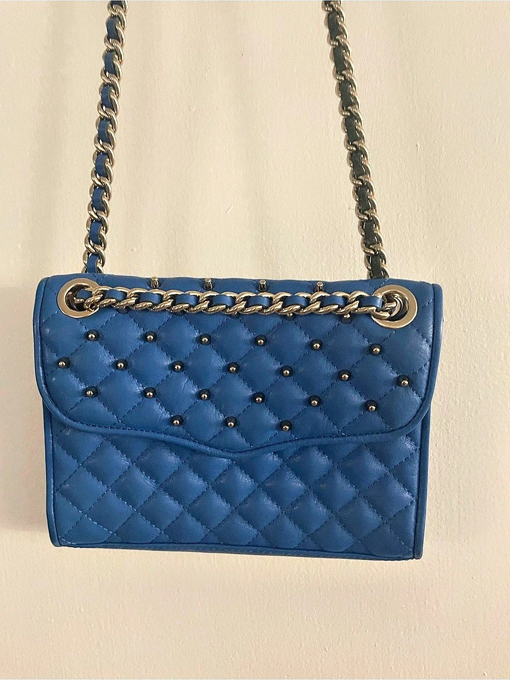 Rebecca Minkoff Quilted Studded Leather Chain Crossbody Bag Shoulder Bag Blue
